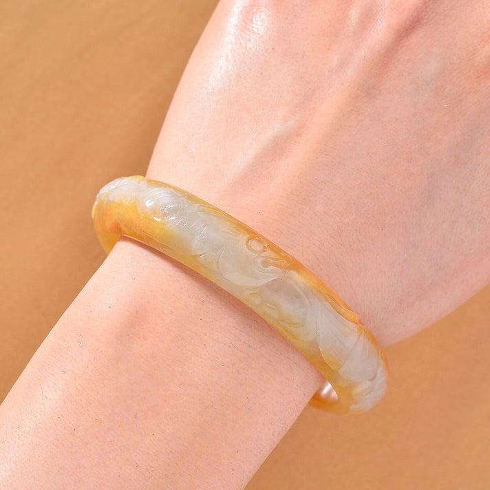 Carved Bi Colour Jade Stone Bangle (Size 7.5) 220.00 Ct. 8206891 2