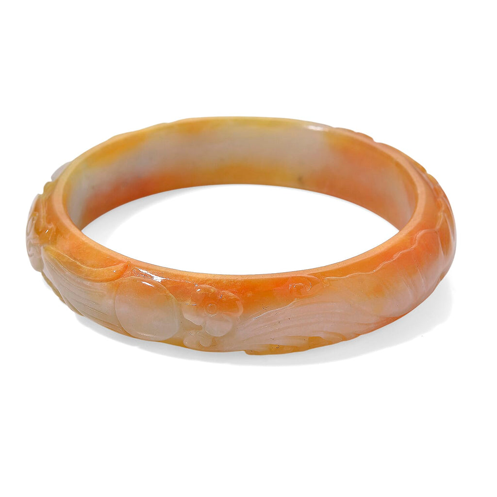 Extremely Rare -  Bi Colour White & Honey Jadeite Hand Carved Bangle (Size 8) 260.00 Ct.