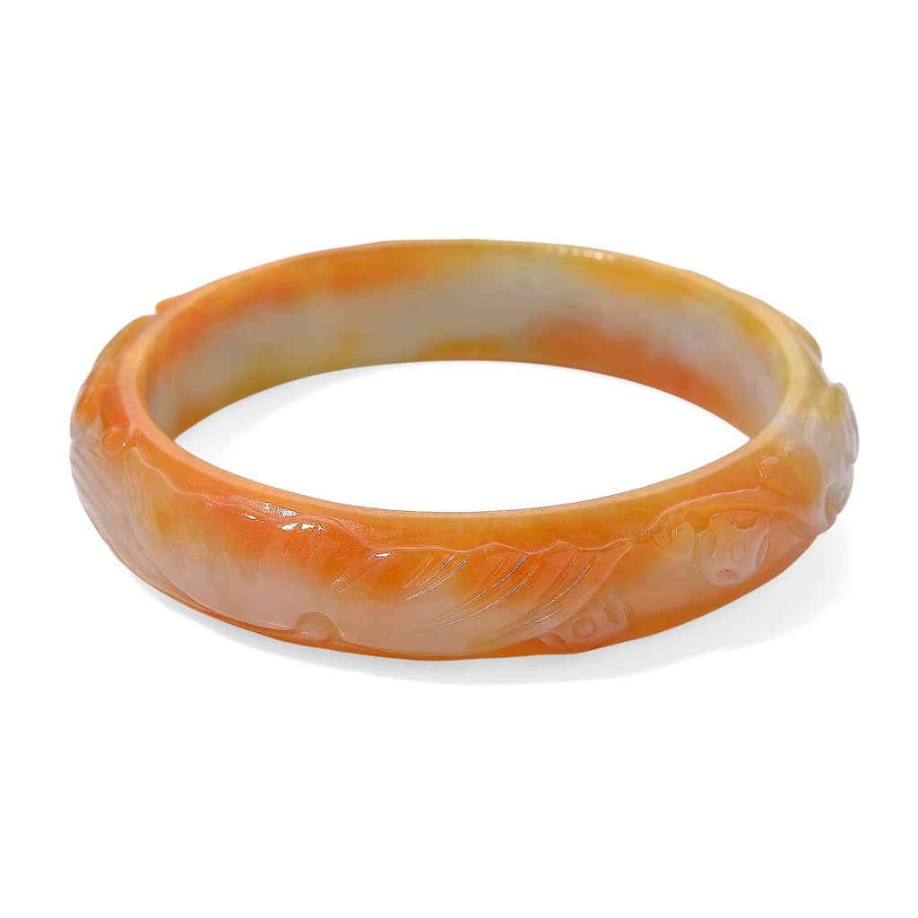 Extremely Rare -  Bi Colour White & Honey Jadeite Hand Carved Bangle (Size 8) 260.00 Ct.