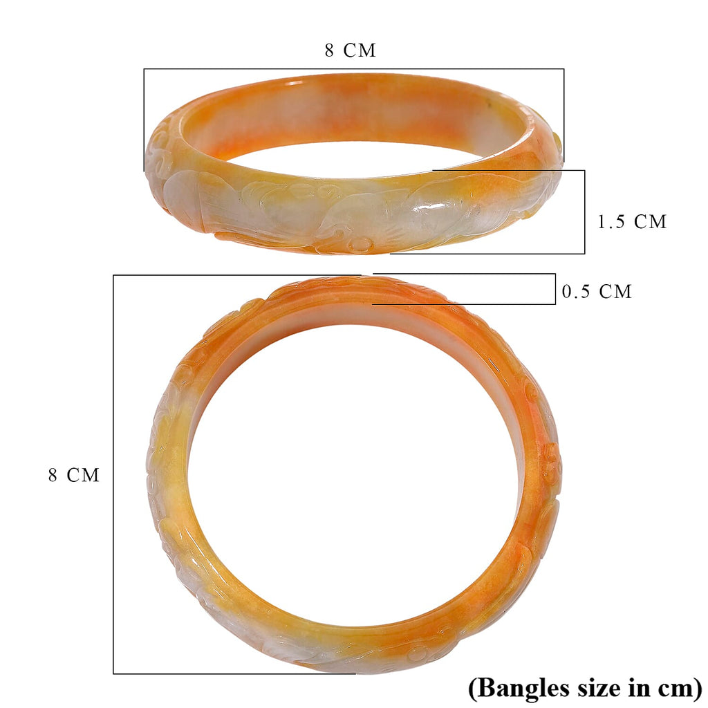 Extremely Rare -  Bi Colour White & Honey Jadeite Hand Carved Bangle (Size 8) 260.00 Ct.