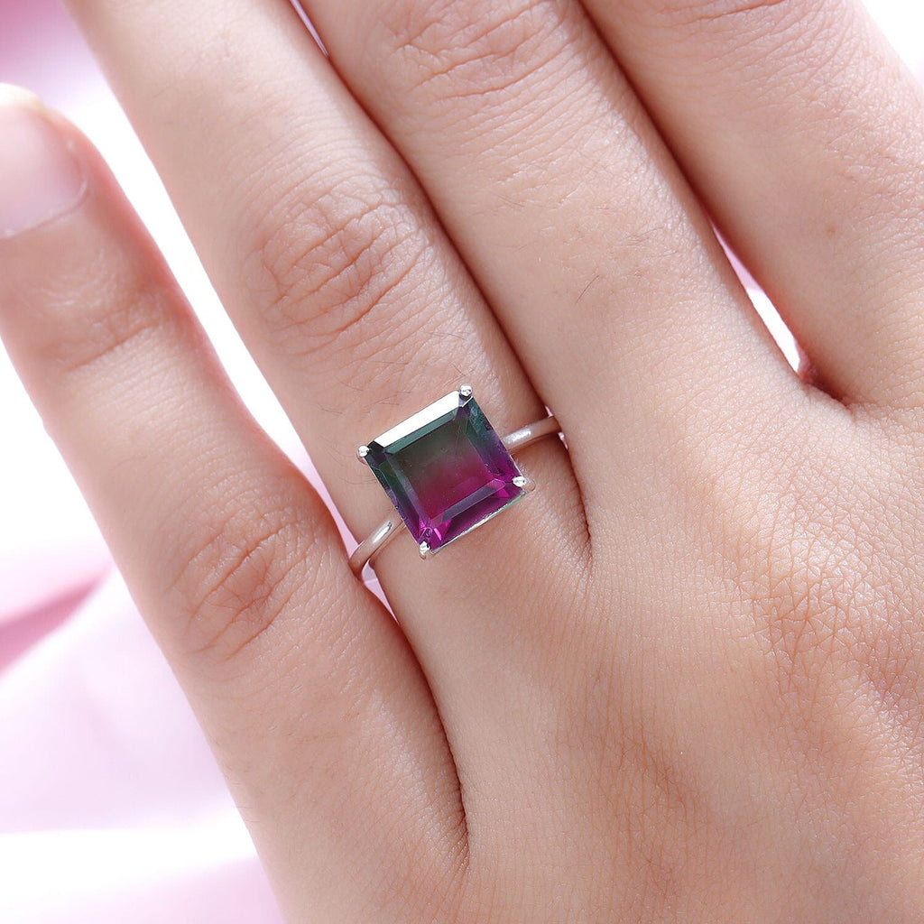 Bi-Colour Quartz Solitaire Ring in Sterling Silver 4.34 Ct.