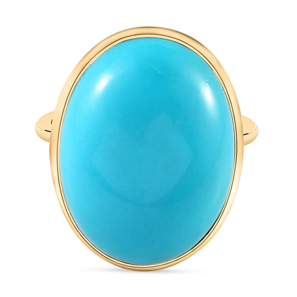 9K Yellow Gold AAA  Arizona Sleeping Beauty Turquoise Solitaire Ring 12.30 Ct.