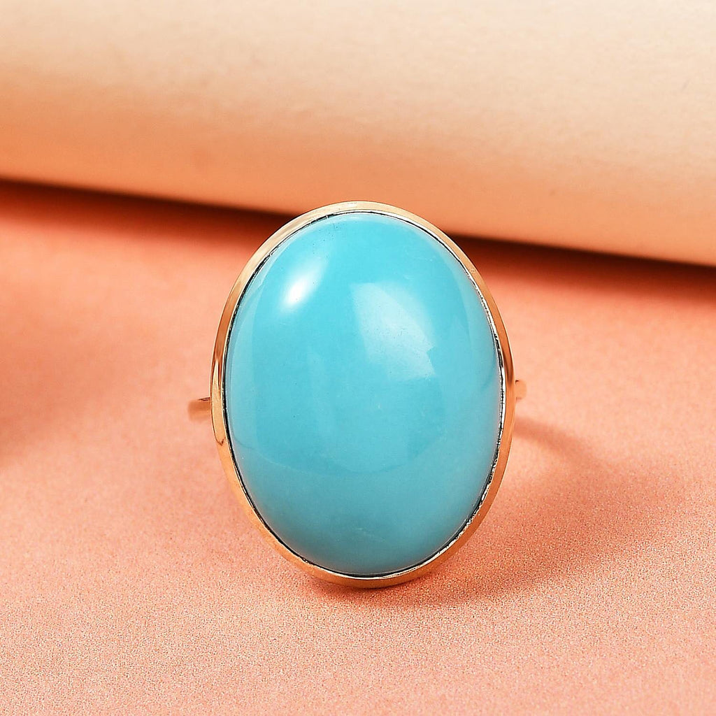 9K Yellow Gold AAA  Arizona Sleeping Beauty Turquoise Solitaire Ring 12.30 Ct.