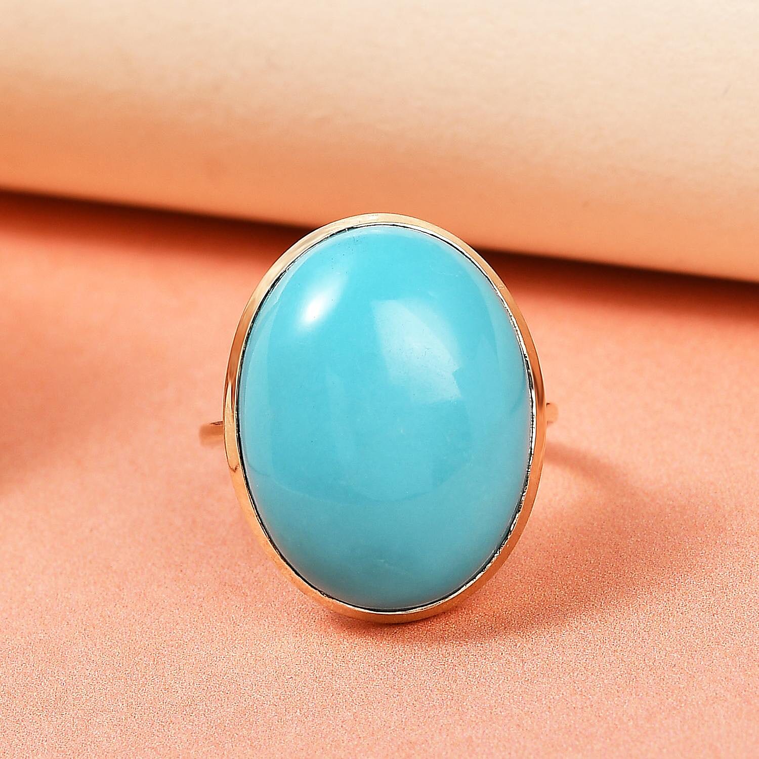 Big Size 14 Ct AA  Sleeping Beauty Turquoise  Solitaire Ring in 9K Yellow Gold 8914711 2