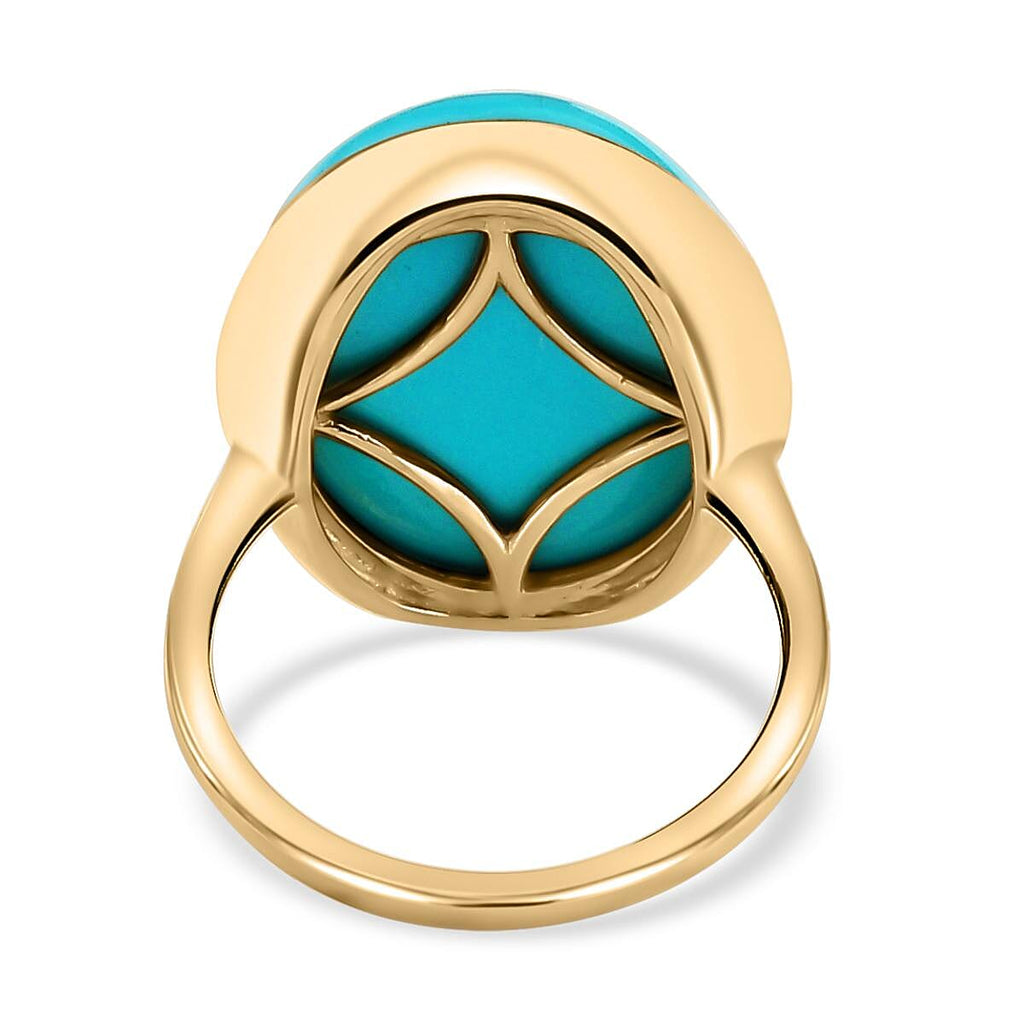 9K Yellow Gold AAA  Arizona Sleeping Beauty Turquoise Solitaire Ring 12.30 Ct.