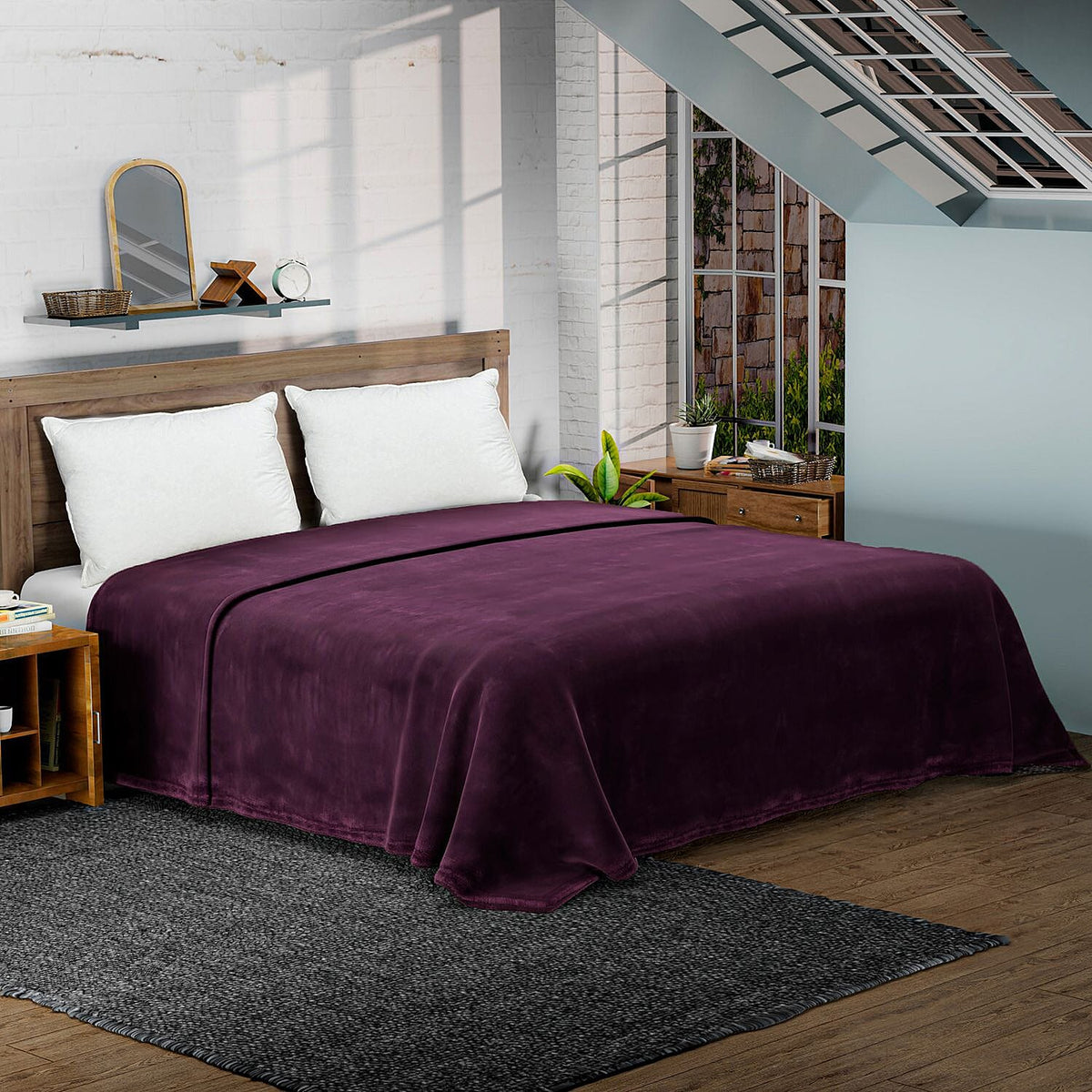 Big Size Flannel Solid Blanket (King Size 230x220 cm) - Purple 7619059 0