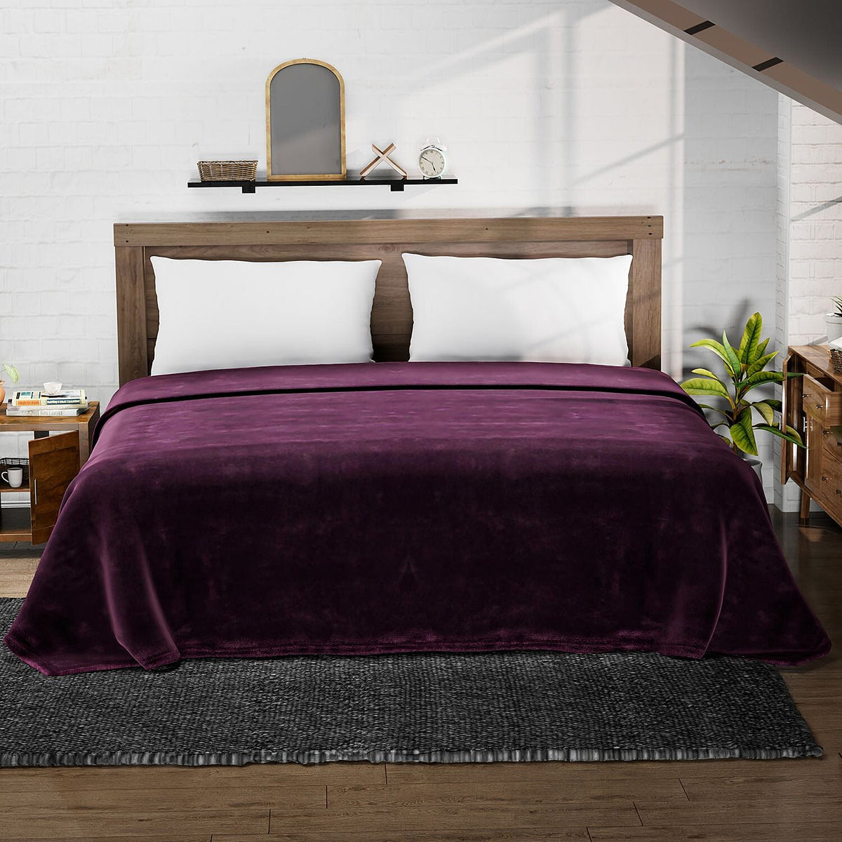 Big Size Flannel Solid Blanket (King Size 230x220 cm) - Purple 7619059 2