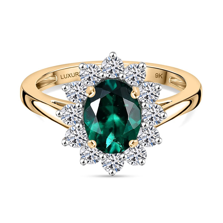 LUXURIANT 1.72 Ct. AAA Lab Grown Emerald, Lab Grown Diamond Halo Ring in 9K Yellow Gold (VS-EF) 8263309 1