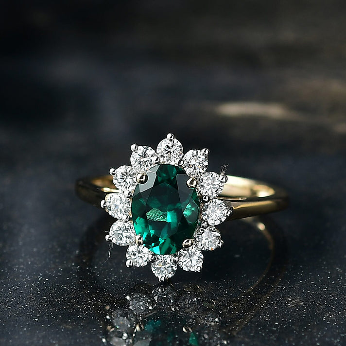 LUXURIANT 1.72 Ct. AAA Lab Grown Emerald, Lab Grown Diamond Halo Ring in 9K Yellow Gold (VS-EF) 8263309 2