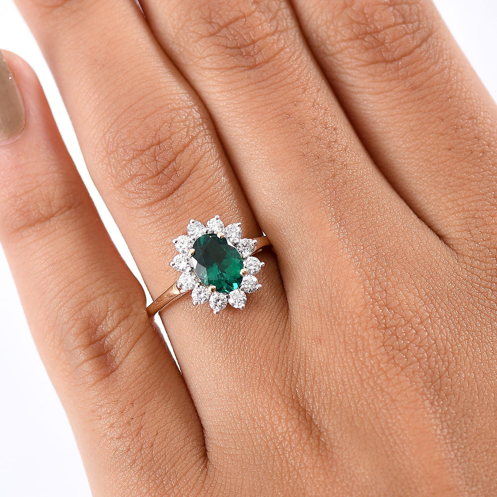 Luxuriant 9K Yellow Gold AAA Lab Grown Emerald & Lab Grown Diamond (VS-EF) Ring 1.72 Ct.
