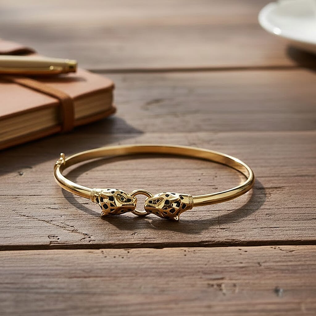 Designer Inspired Close Out - 9K Yellow Gold Enamelled Panther Bangle 7.5 Inch 8302694 2