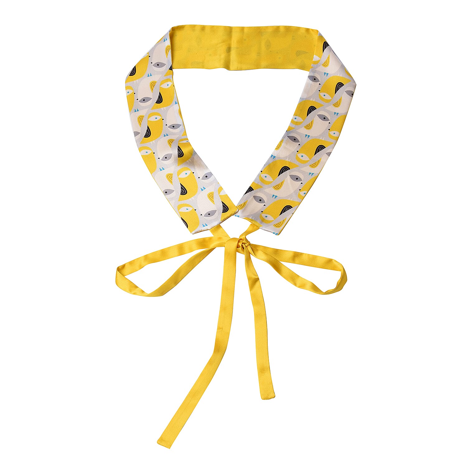 Bird Pattern 100% Mulberry Silk Satin Belt (Size 260 Cm) - Yellow 3650559 0