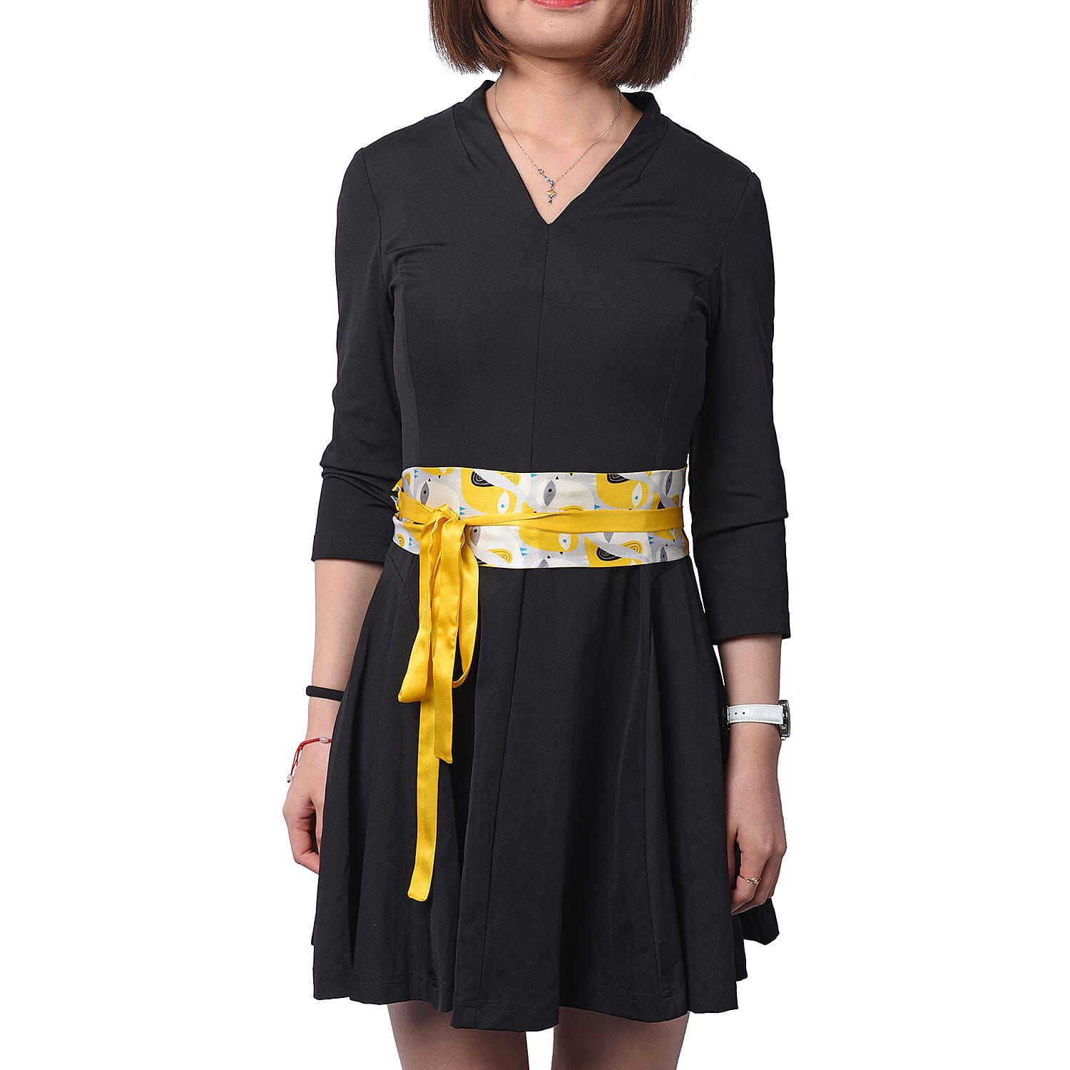 Bird Pattern 100% Mulberry Silk Satin Belt (Size 260 Cm) - Yellow 3650559 1