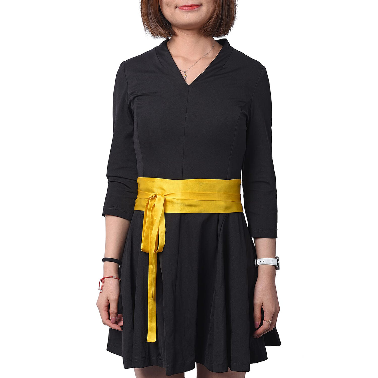 Bird Pattern 100% Mulberry Silk Satin Belt (Size 260 Cm) - Yellow 3650559 2