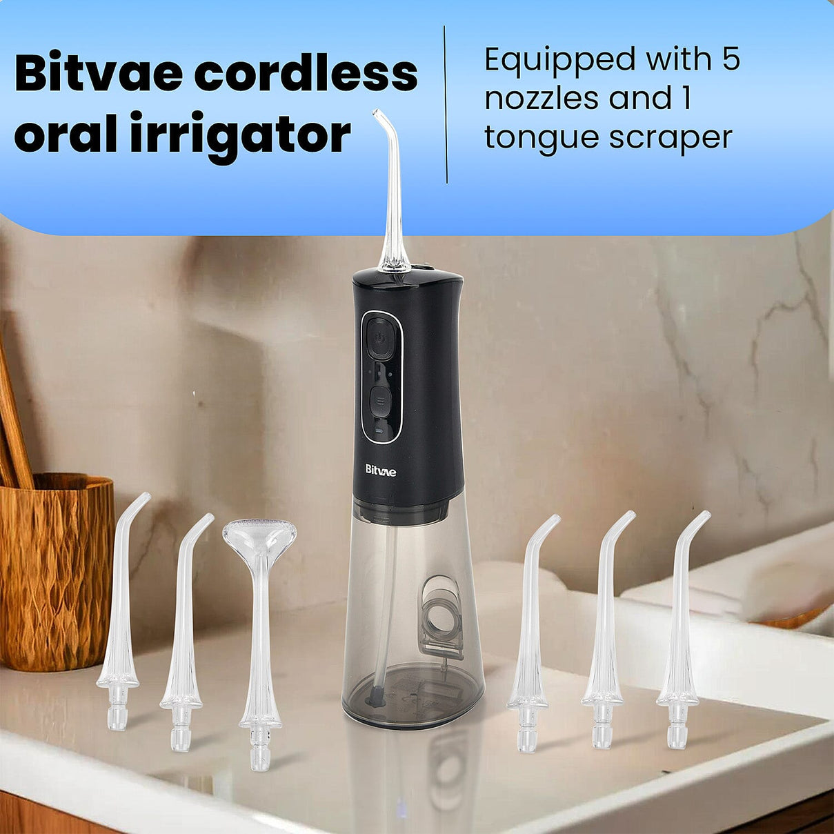 Bitvae Cordless Water Flosser with 5 Nozzles and Tongue Scraper - 3 Pressure Settings 7797949 4