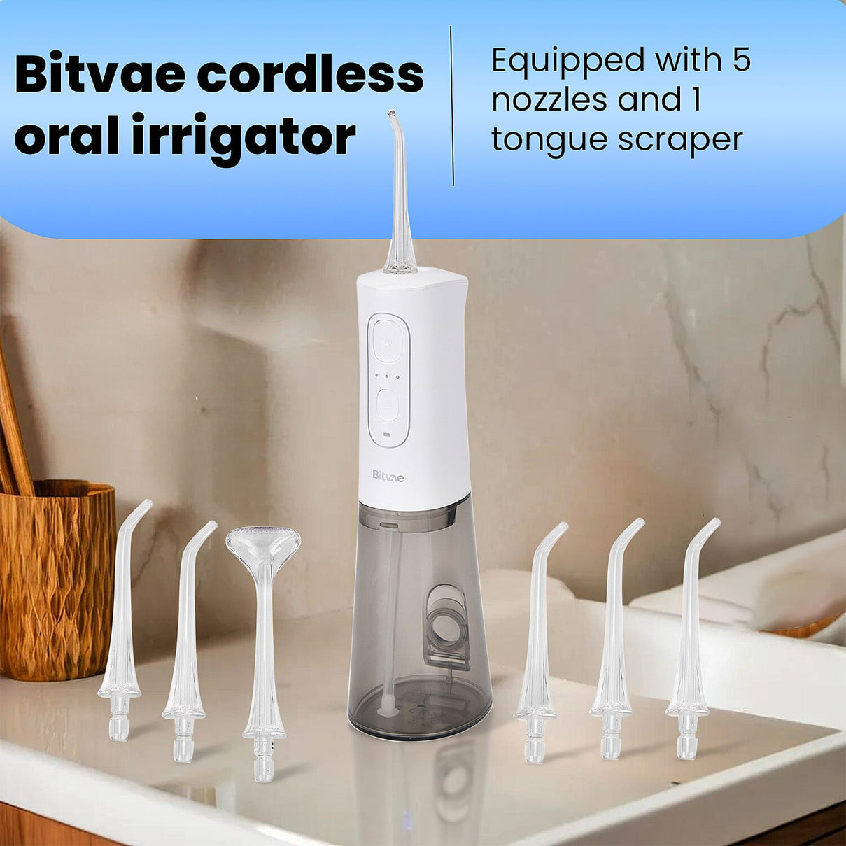 Bitvae Cordless Water Flosser with 5 Nozzles and Tongue Scraper - 3 Pressure Settings 7797951 5