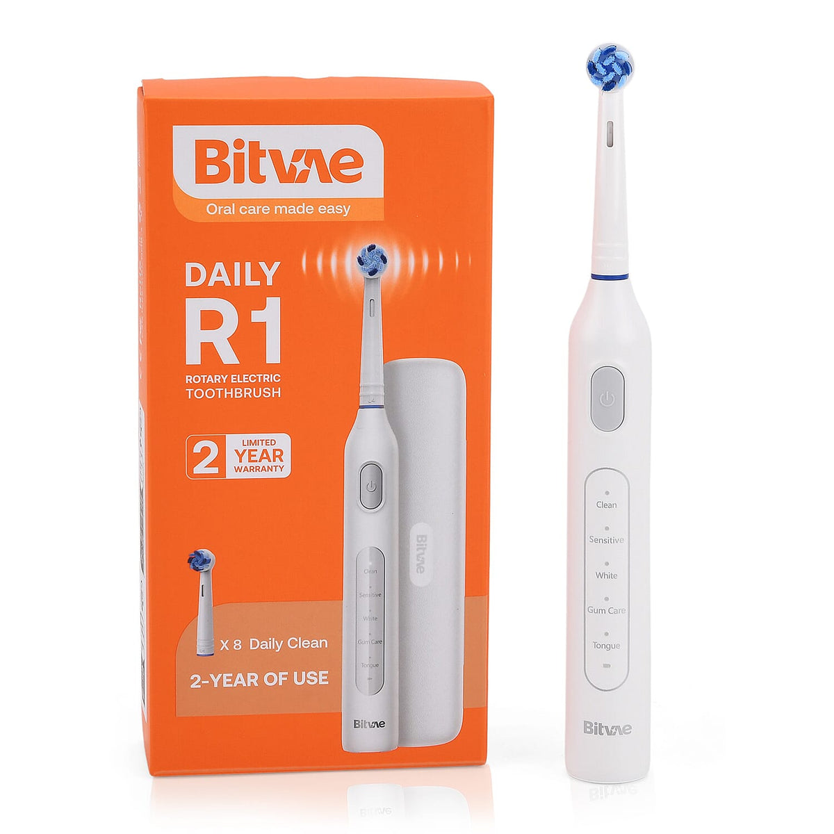 Bitvae: Rotating Electric Toothbrush with 60-Day Battery Life | 5 Modes, USB Charging, 2-Minute Smart Timer and 8 Dupont Brush Heads (IPX7)- WHITE 8243723 0
