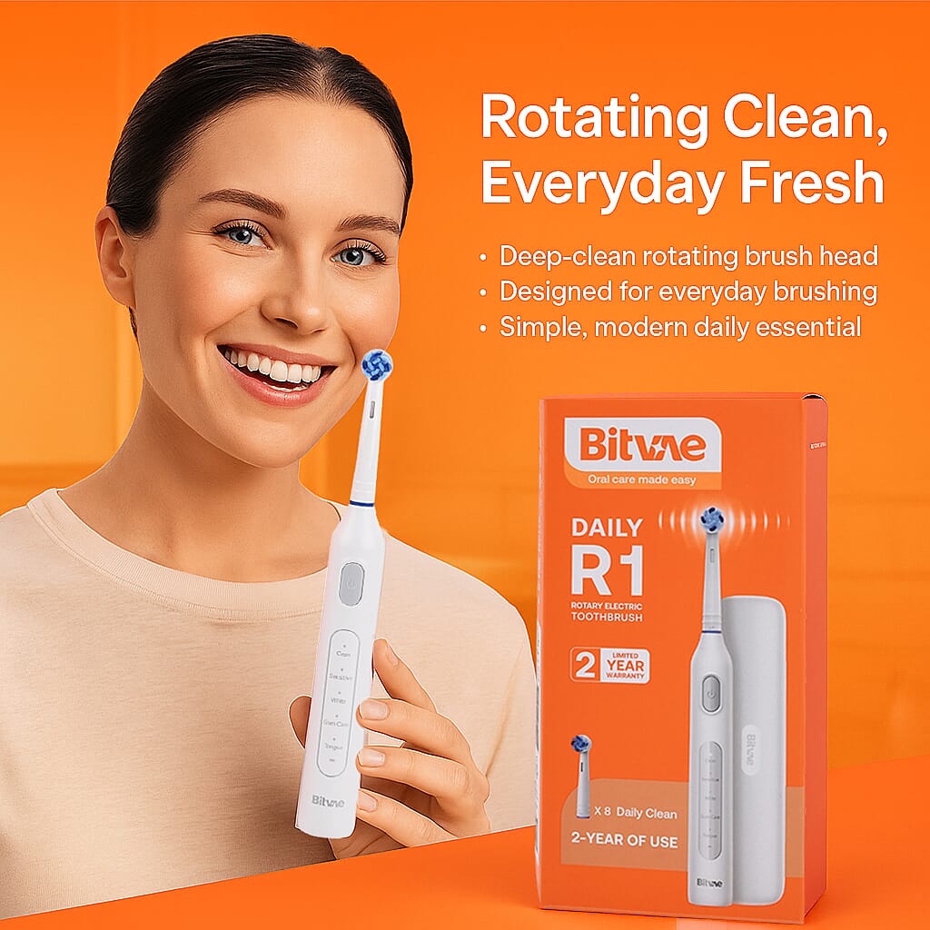 Bitvae: Rotating Electric Toothbrush with 60-Day Battery Life | 5 Modes, USB Charging, 2-Minute Smart Timer and 8 Dupont Brush Heads (IPX7)- WHITE 8243723 2