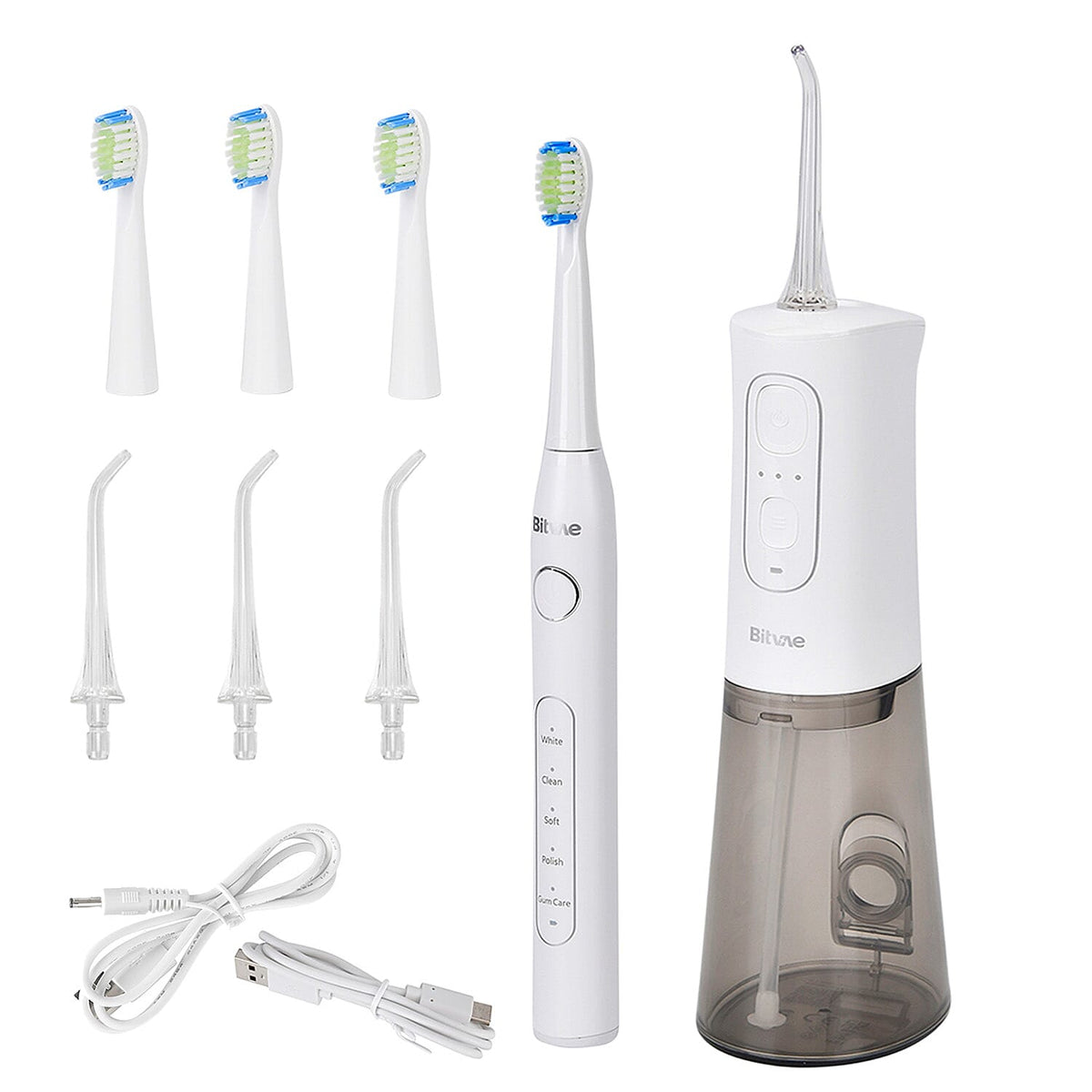 Bitvae Set of Sonic Toothbrush With 4 Replacement Heads, 5 Modes &amp; Smart Timer With Water Flosser With 4 Replacent Heads - White 7797963 2