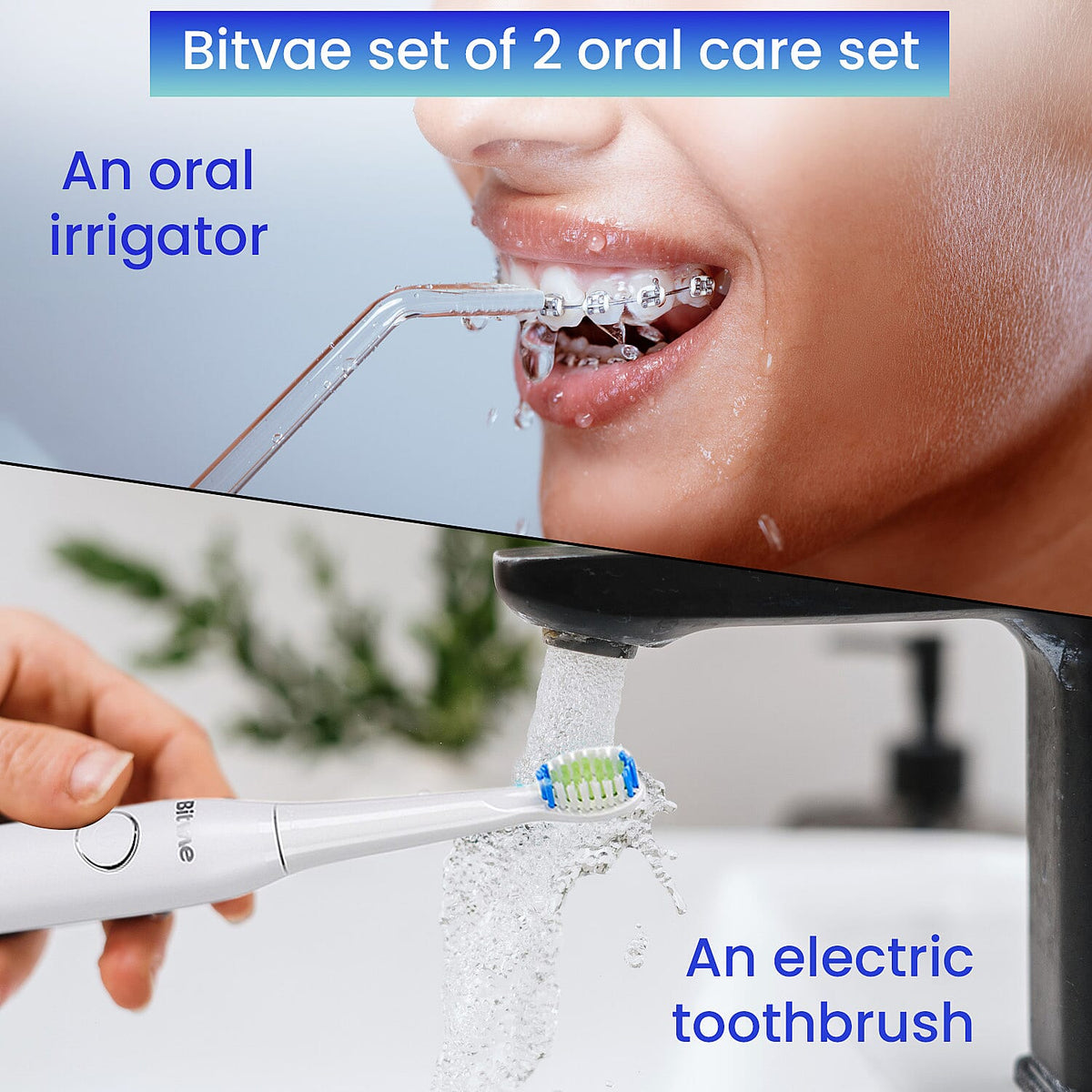Bitvae Set of Sonic Toothbrush With 4 Replacement Heads, 5 Modes &amp; Smart Timer With Water Flosser With 4 Replacent Heads - White 7797963 6