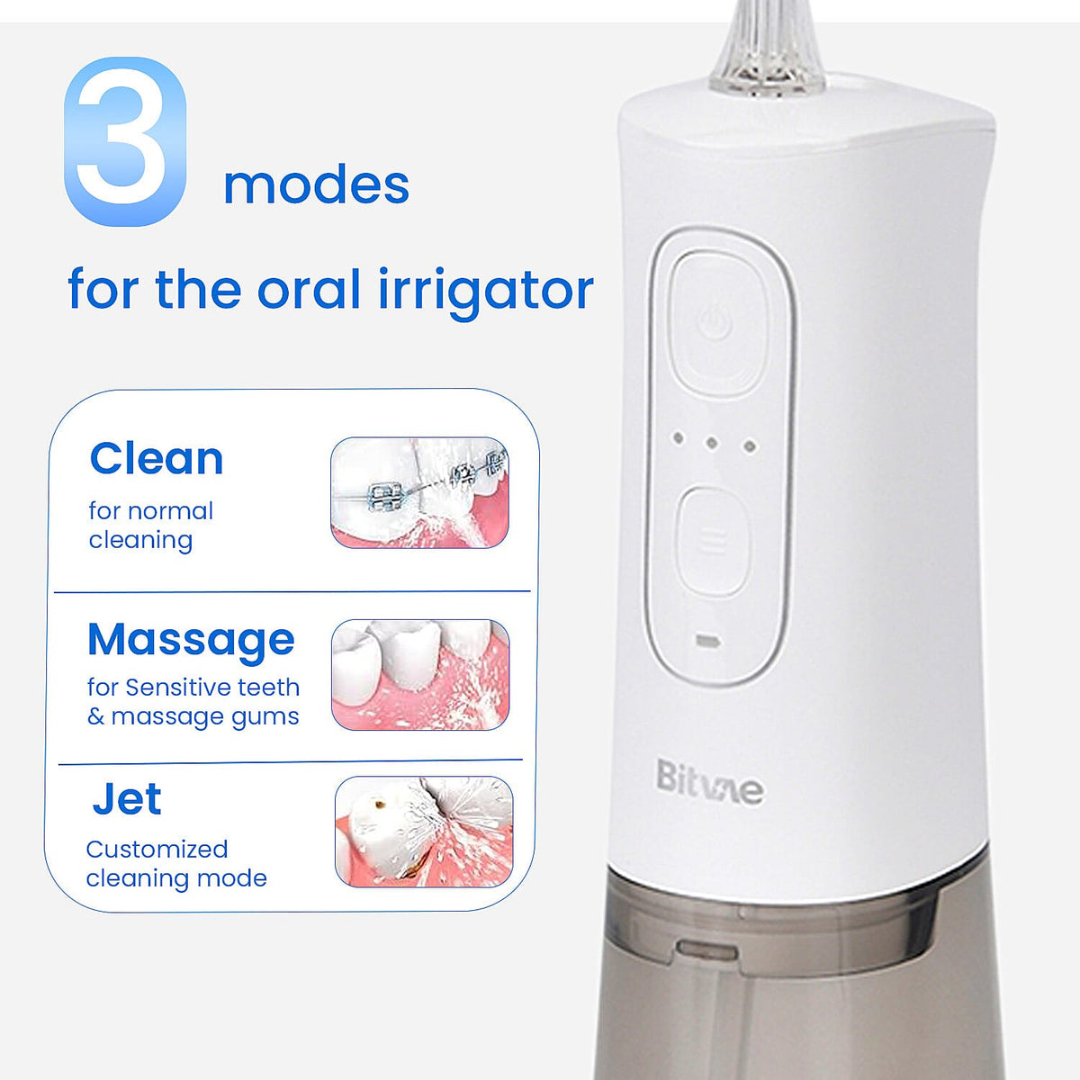 Bitvae Set of Sonic Toothbrush With 4 Replacement Heads, 5 Modes &amp; Smart Timer With Water Flosser With 4 Replacent Heads - White 7797963 8