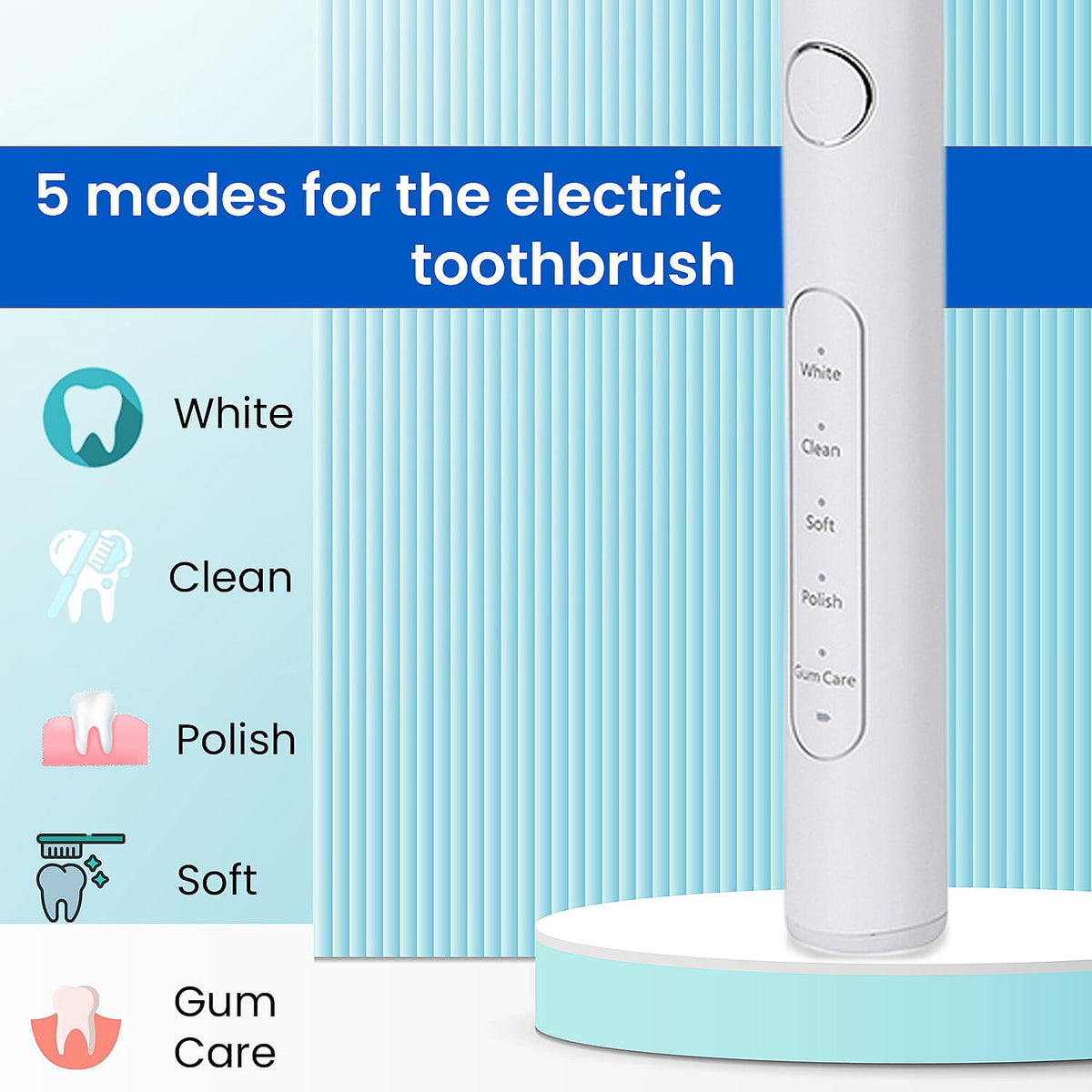 Bitvae Set of Sonic Toothbrush With 4 Replacement Heads, 5 Modes &amp; Smart Timer With Water Flosser With 4 Replacent Heads - White 7797963 10