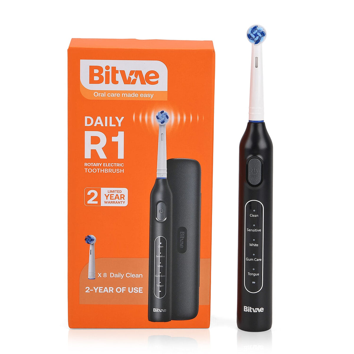 Bitvae: Rotating Electric Toothbrush with 60-Day Battery Life | 5 Modes, USB Charging, 2-Minute Smart Timer and 8 Dupont Brush Heads (IPX7) - Black 8243724 0