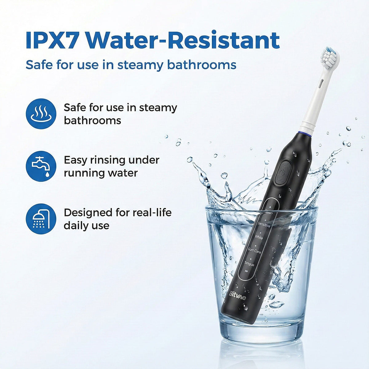 Bitvae: Rotating Electric Toothbrush with 60-Day Battery Life | 5 Modes, USB Charging, 2-Minute Smart Timer and 8 Dupont Brush Heads (IPX7) - Black 8243724 2