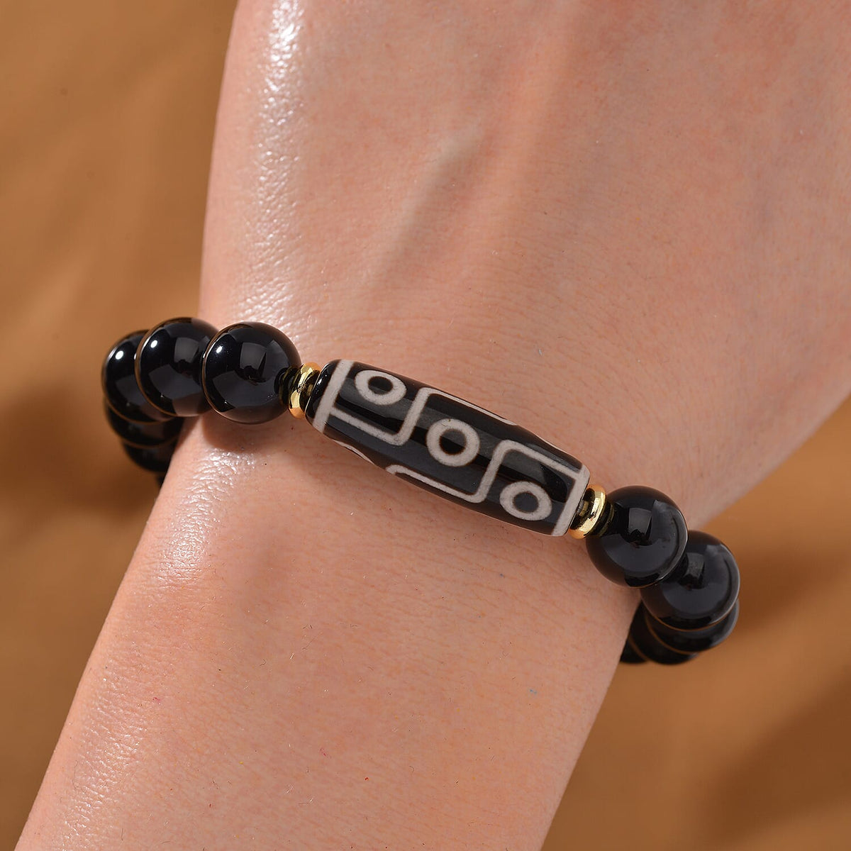 Black Agate Nine Eyed Dzi Bracelet 140.00 Ct. 7891122 1