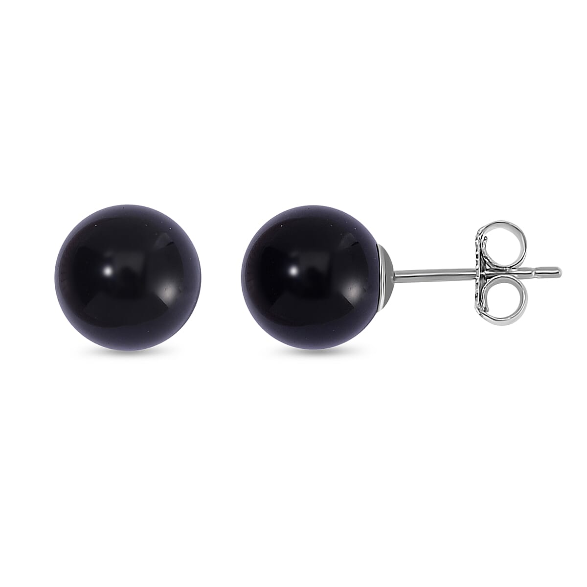 Black Agate Earring with Push Back in Rhodium Overlay Sterling Silver 9.50 Ct. 7803384 0