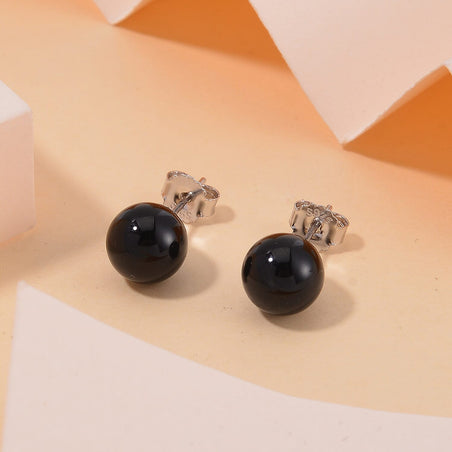 Black Agate Earring with Push Back in Rhodium Overlay Sterling Silver 9.50 Ct. 7803384 2