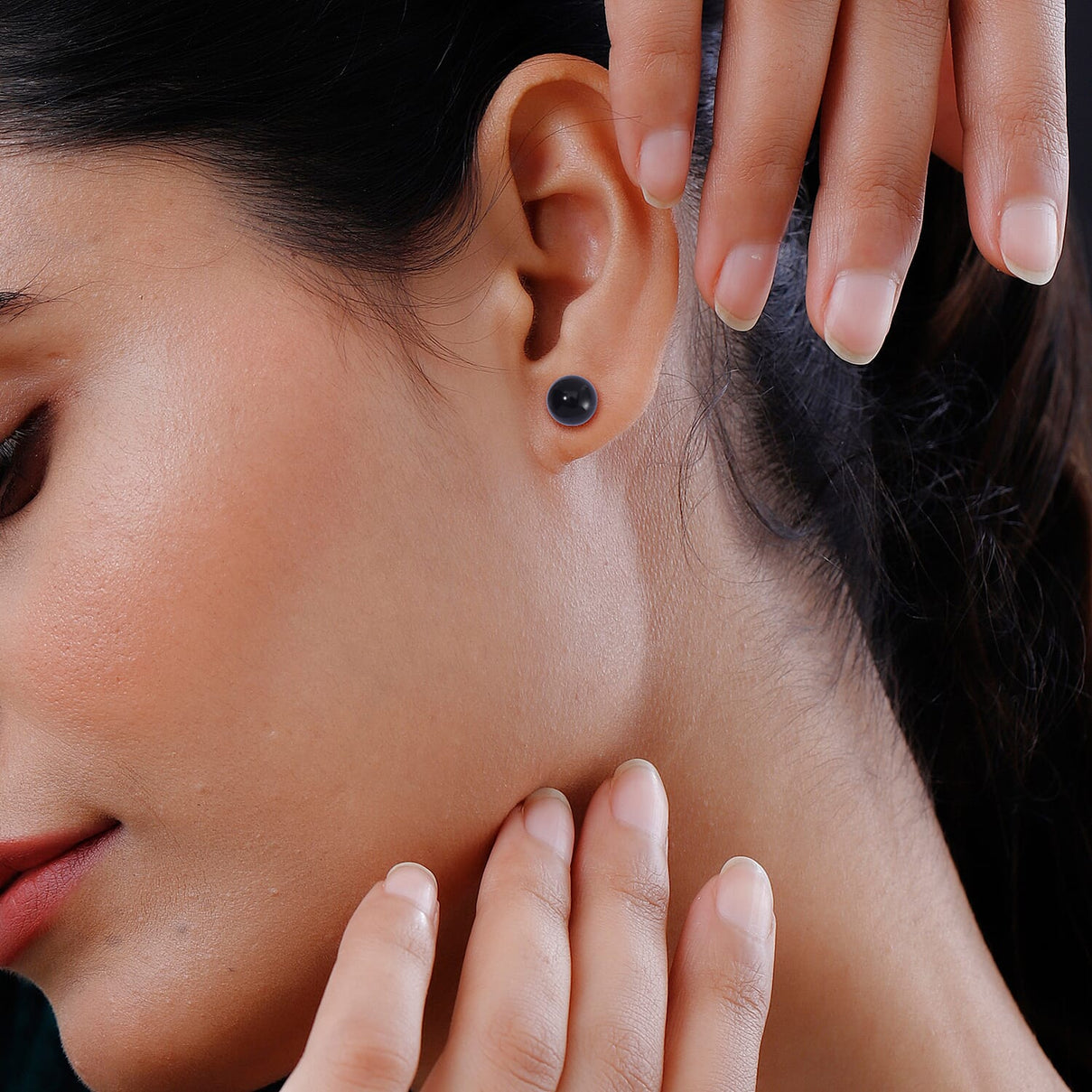 Black Agate Earring with Push Back in Rhodium Overlay Sterling Silver 9.50 Ct. 7803384 2