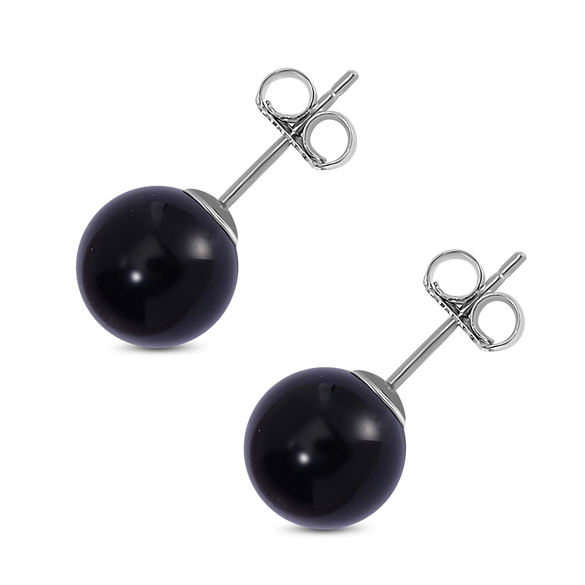 Black Agate Earring with Push Back in Rhodium Overlay Sterling Silver 9.50 Ct. 7803384 3