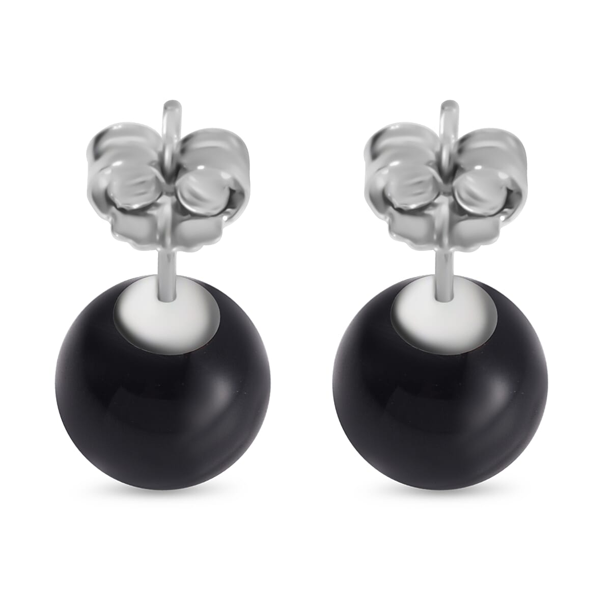 Black Agate Earring with Push Back in Rhodium Overlay Sterling Silver 9.50 Ct. 7803384 4