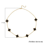 One Time Closeout - Designer Inspired Black Agate Clover Motifs Necklace (Size - 20) in Yellow Gold Tone