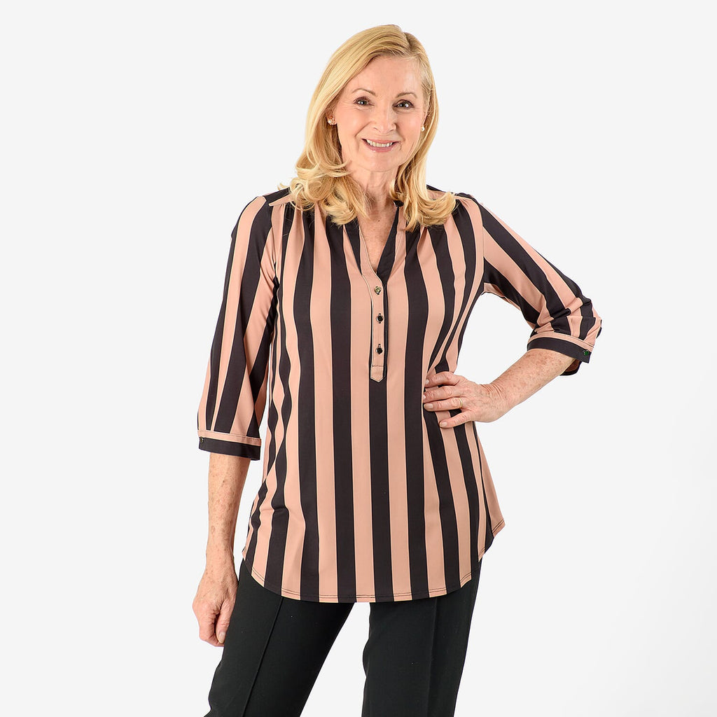 Black Base with Brown Strips Relaxed Fit Shirt (Size - 12) - Brown