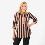 Black Base with Brown Strips Relaxed Fit Shirt (Size - 12) - Brown