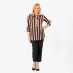 Black Base with Brown Strips Relaxed Fit Shirt (Size - 12) - Brown