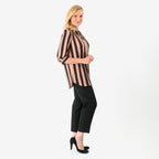 Black Base with Brown Strips Relaxed Fit Shirt (Size - 12) - Brown