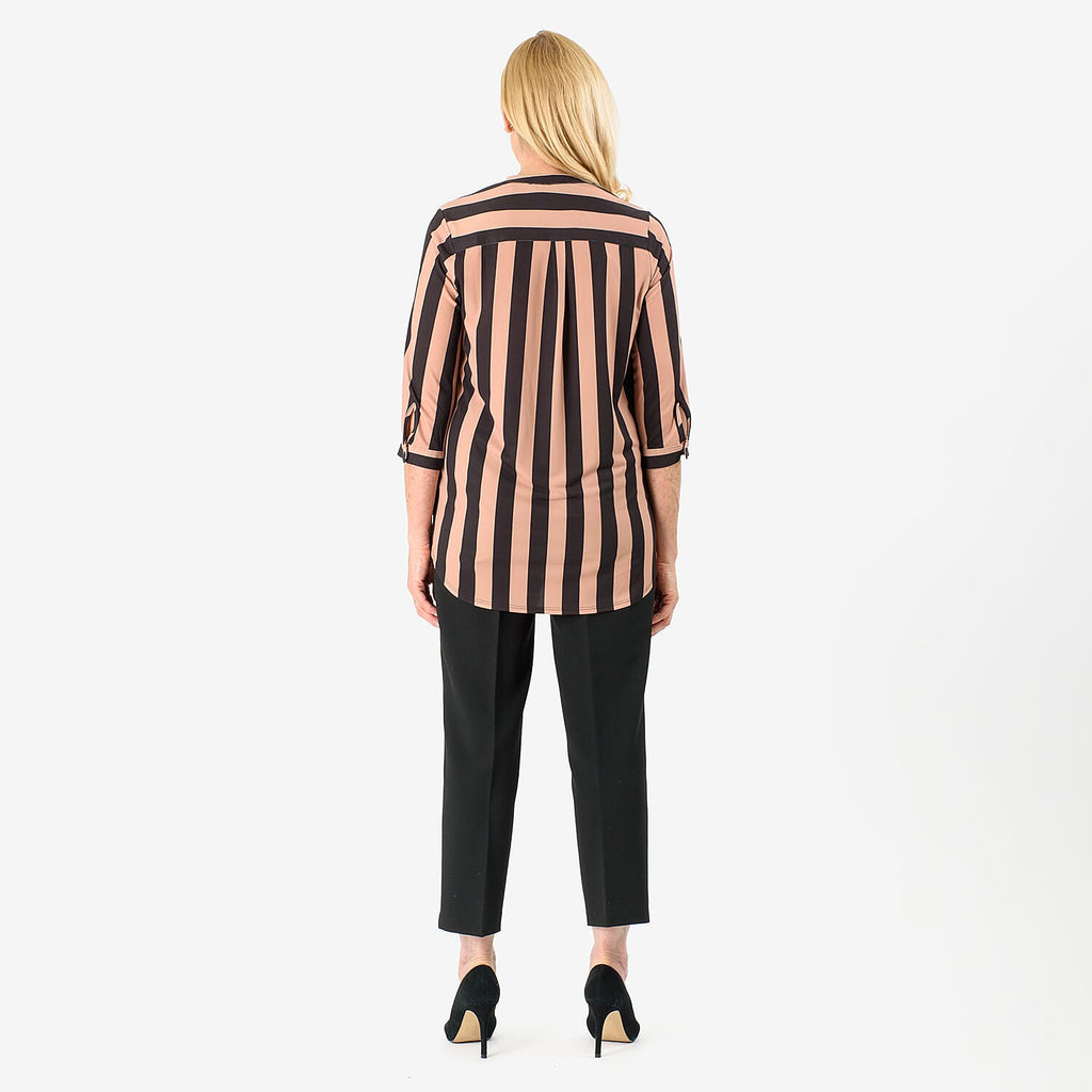Black Base with Brown Strips Relaxed Fit Shirt (Size - 12) - Brown