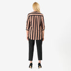 Black Base with Brown Strips Relaxed Fit Shirt (Size - 12) - Brown