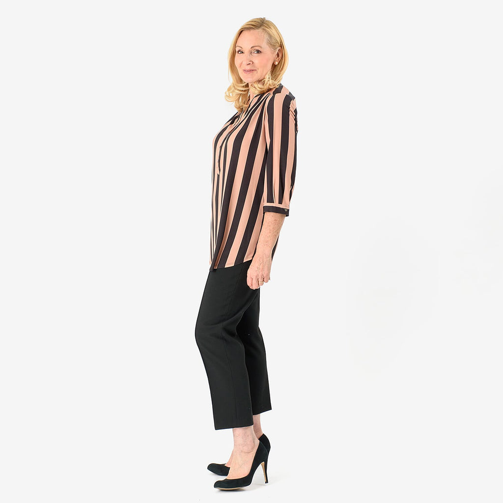 Black Base with Brown Strips Relaxed Fit Shirt (Size - 12) - Brown