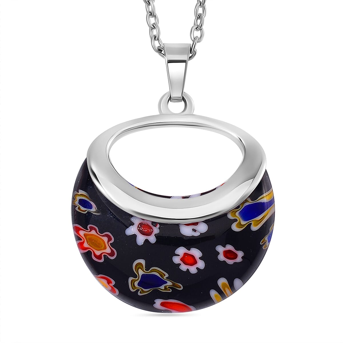 Black Colour Murano Style Glass Necklace (Size - 24) in White Tone V32527390 0