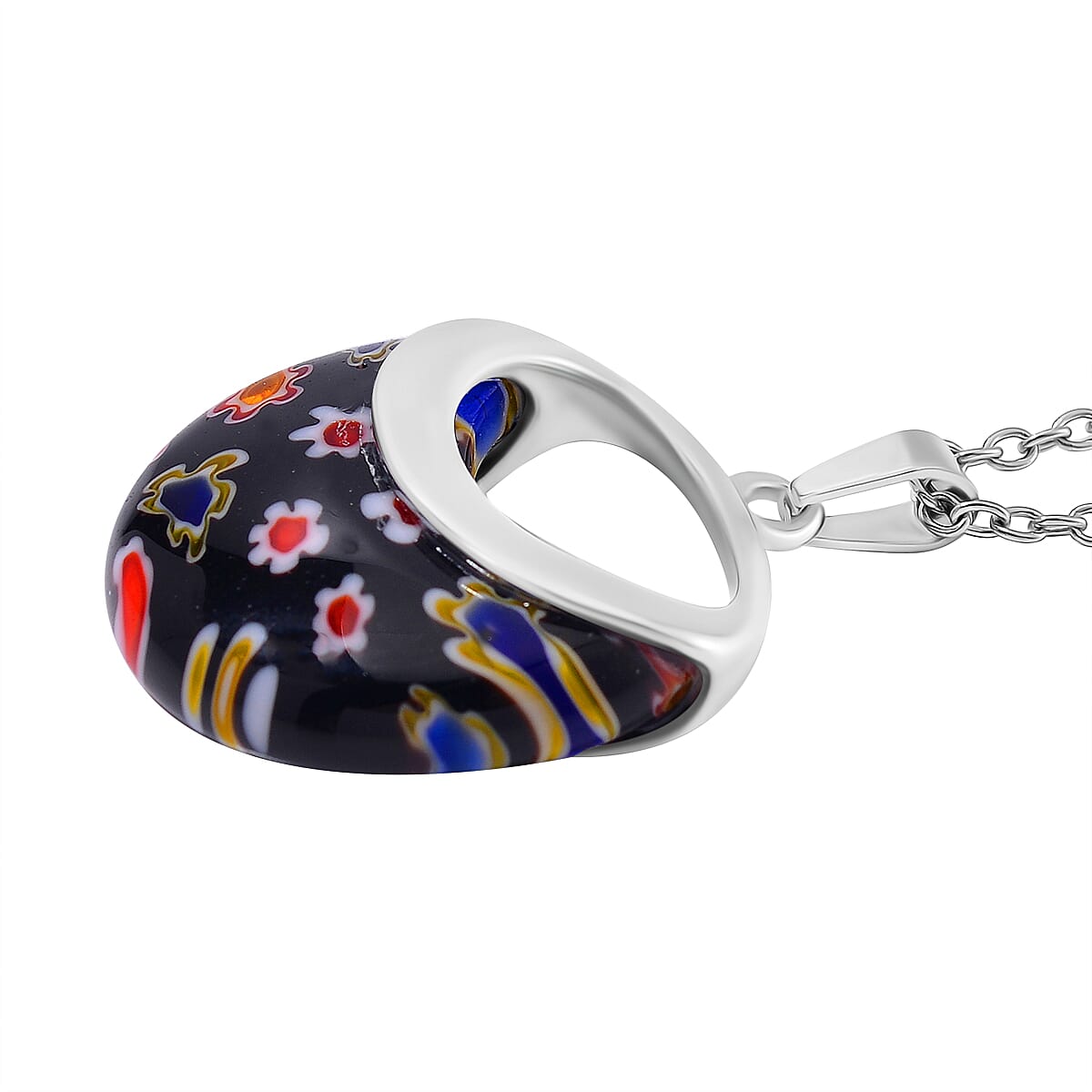 Black Colour Murano Style Glass Necklace (Size - 24) in White Tone V32527390 3