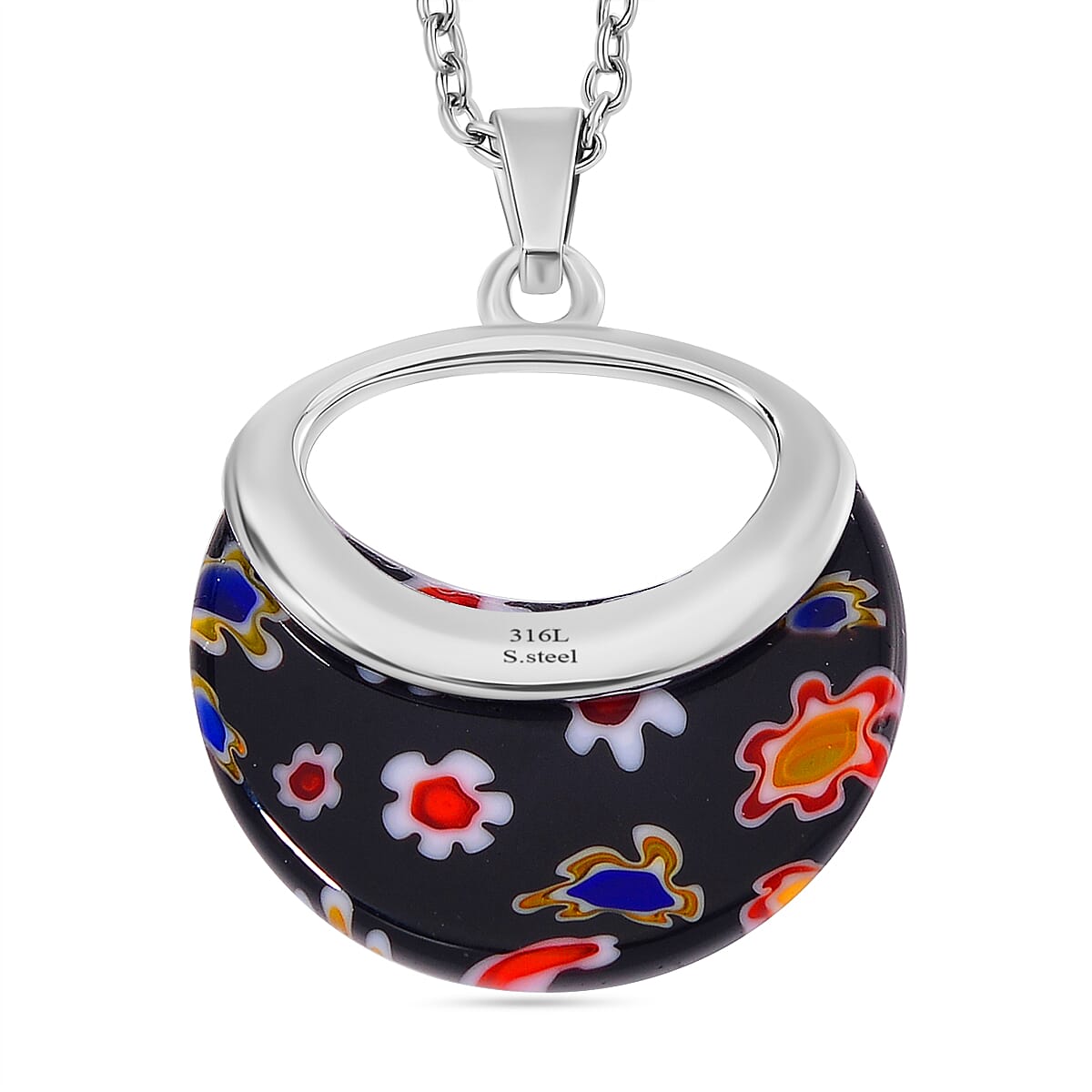 Black Colour Murano Style Glass Necklace (Size - 24) in White Tone V32527390 4