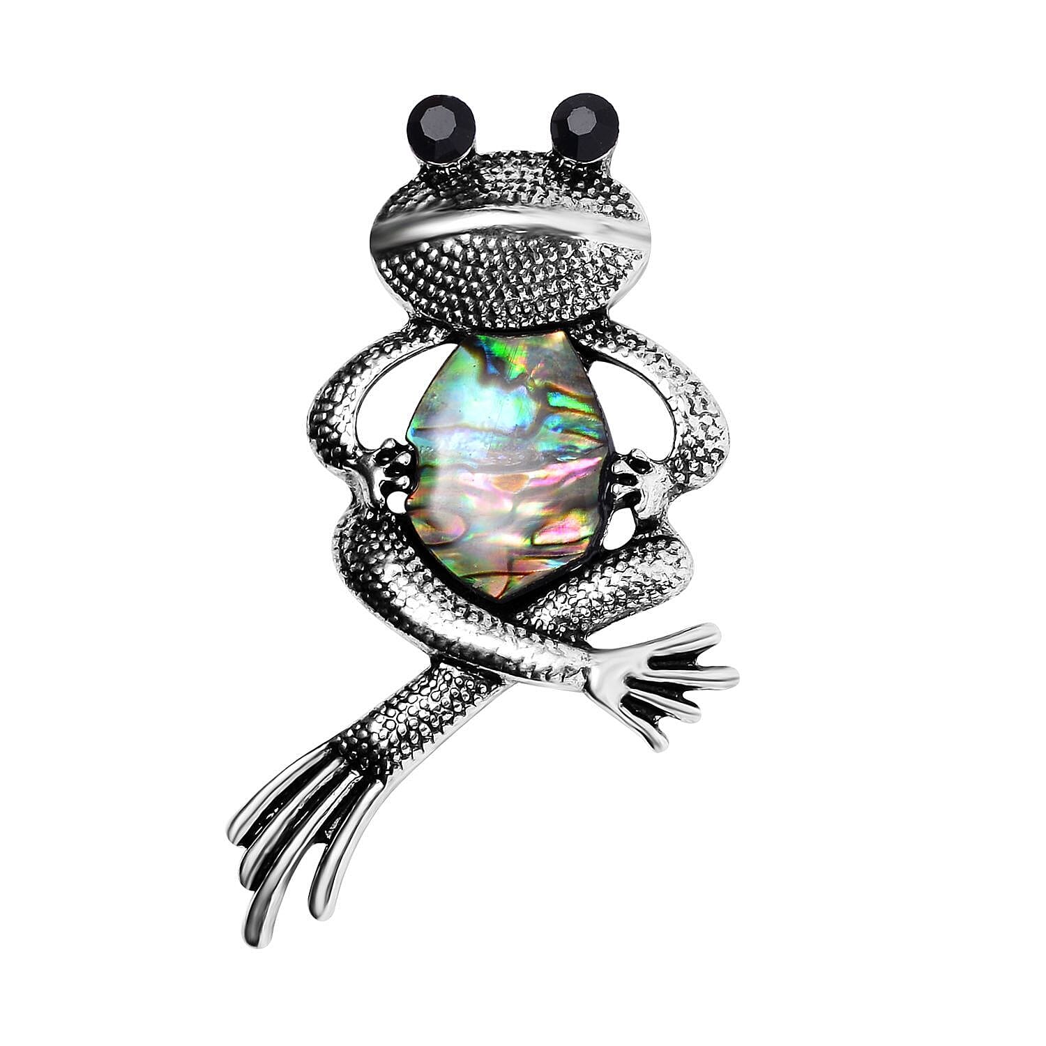 Black Crystal and Abalone Shell Frog Brooch 7639648 0