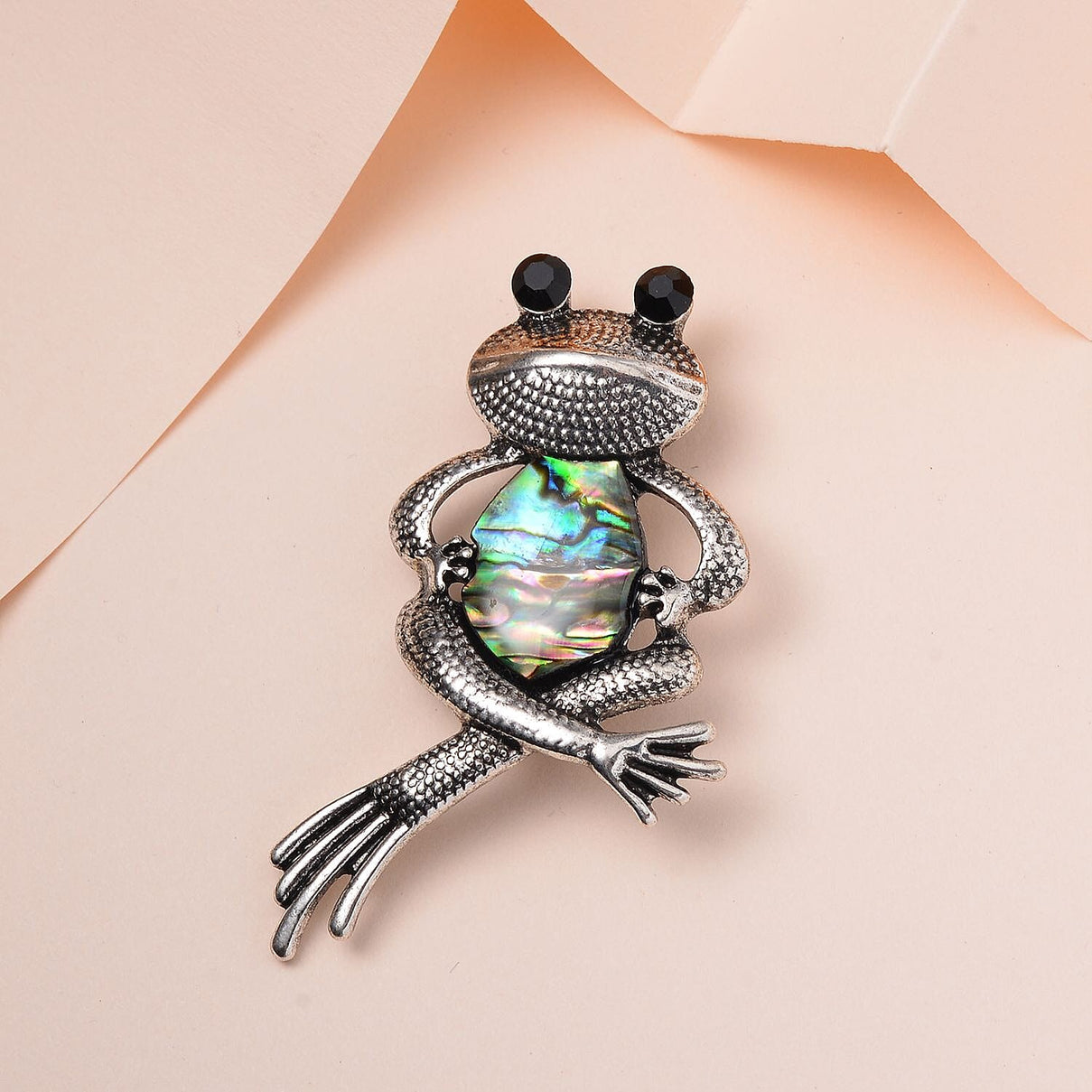 Black Crystal and Abalone Shell Frog Brooch 7639648 2