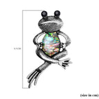 Black Austrian Crystal Abalone Shell Frog Brooch in Antique Silver Tone