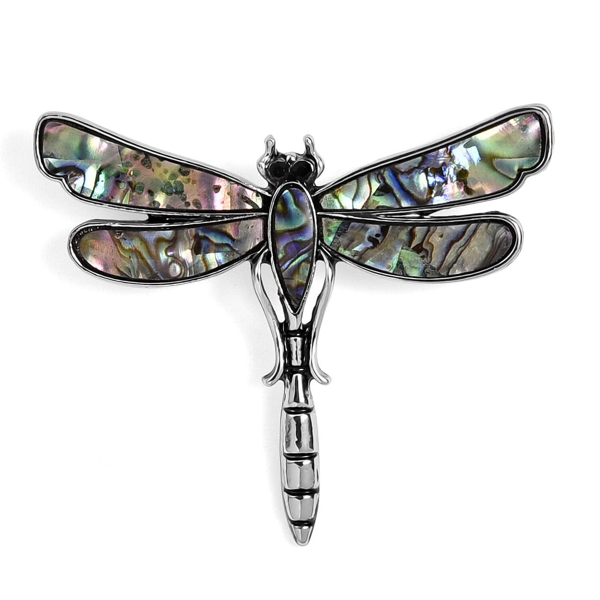 Black Crystal &amp; Abalone Shell Dragonfly Brooch in Silver Tone 8311461 0