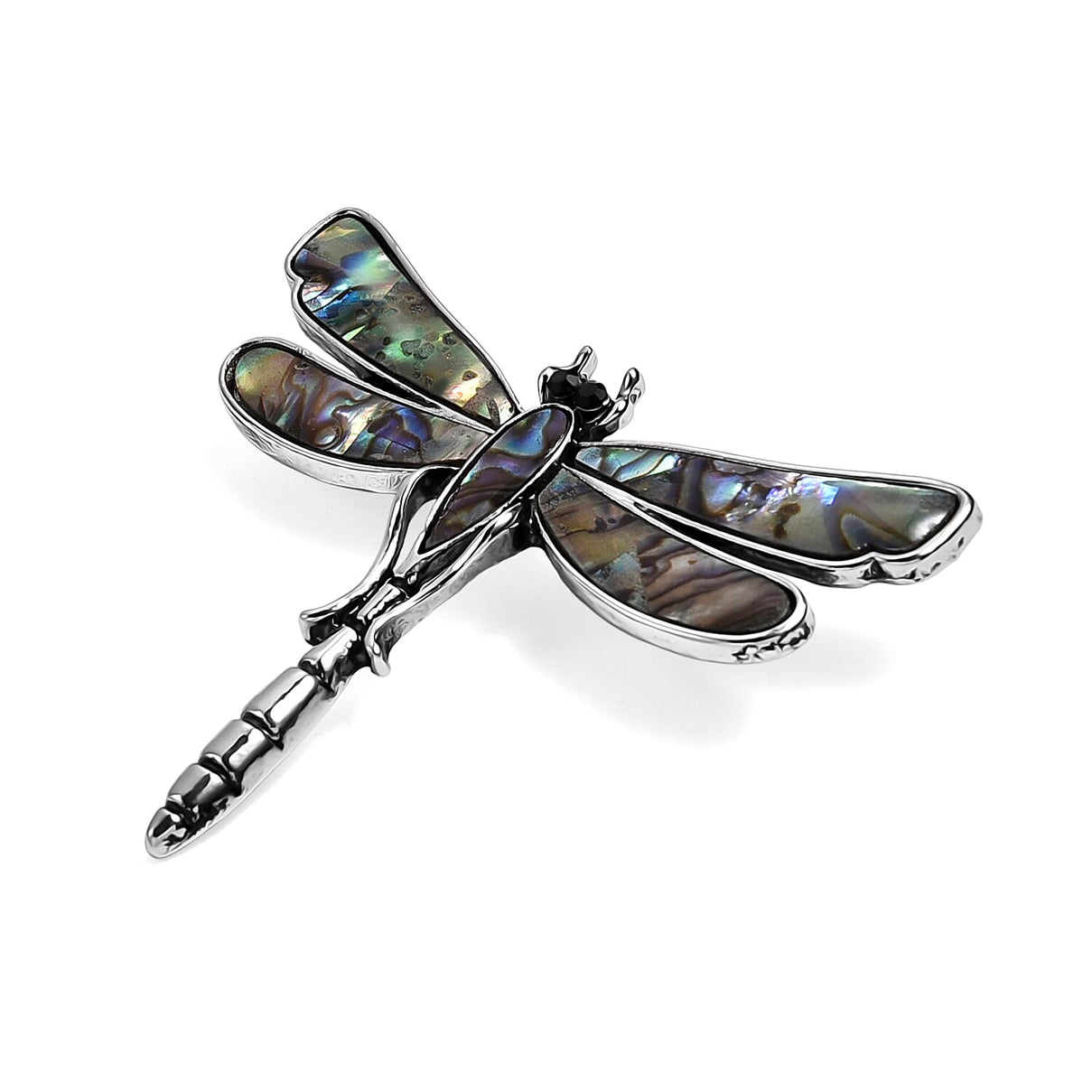 Black Crystal &amp; Abalone Shell Dragonfly Brooch in Silver Tone 8311461 4
